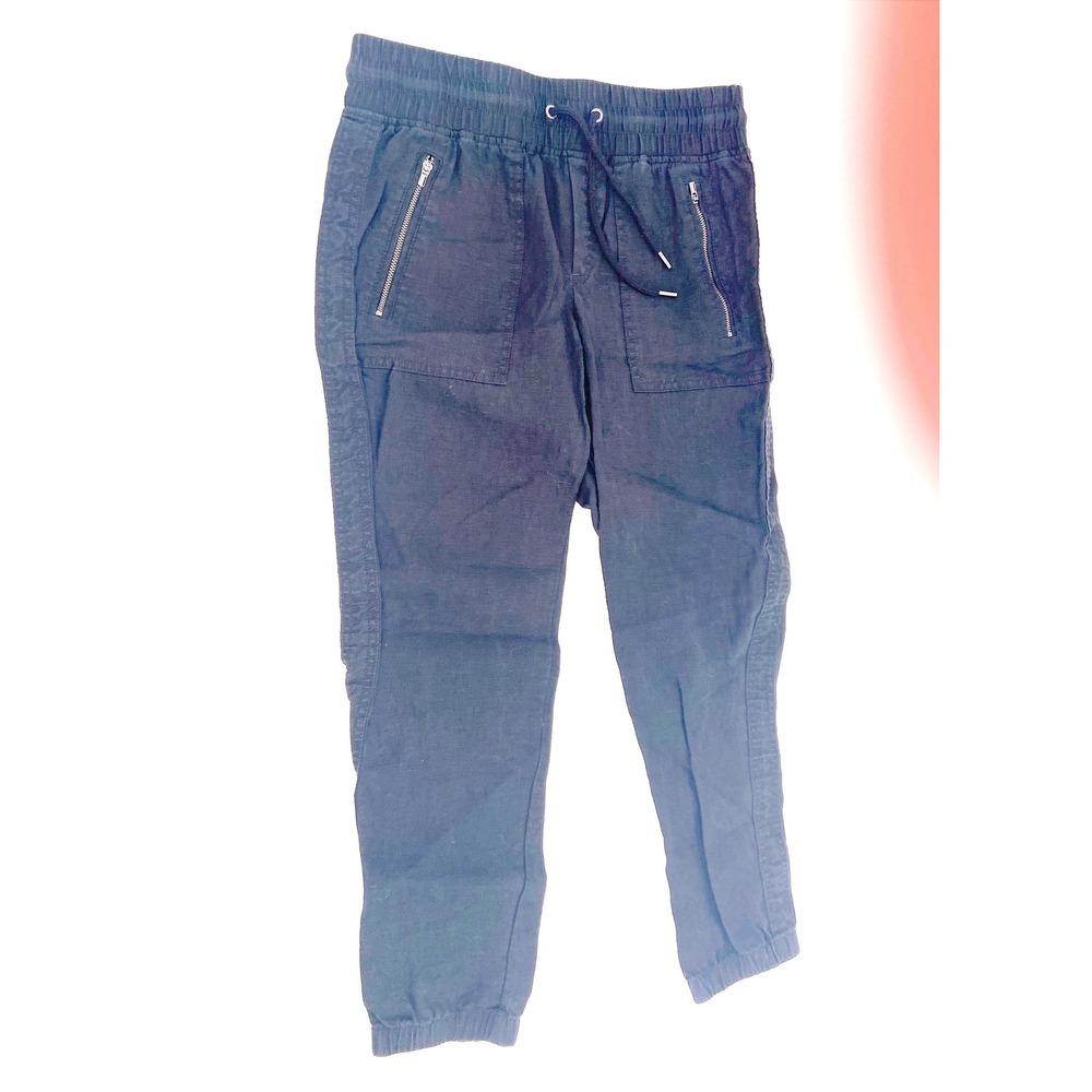 Athleta Cabo‎ Linen Jogger Pants Black Petite 2P Drawstring Zipper Pocket Casual